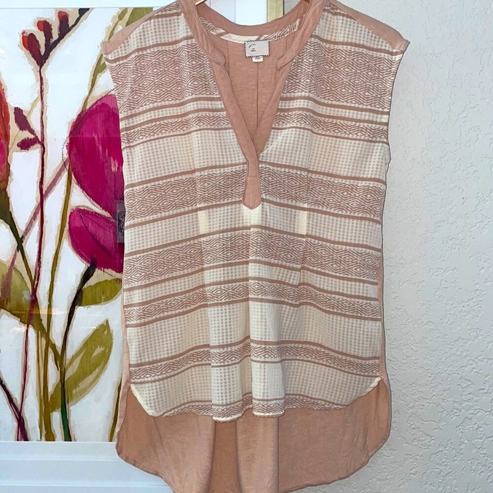 Anthropologie Postage Stamp Blush Pink Top Gauzy Casual Sheer Y2K